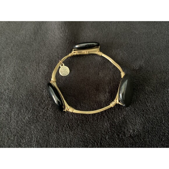 Bourbon And Boweties Large Black Goldtone Wire Wrap Bangle Bracelet 7.5" - Picture 9 of 9